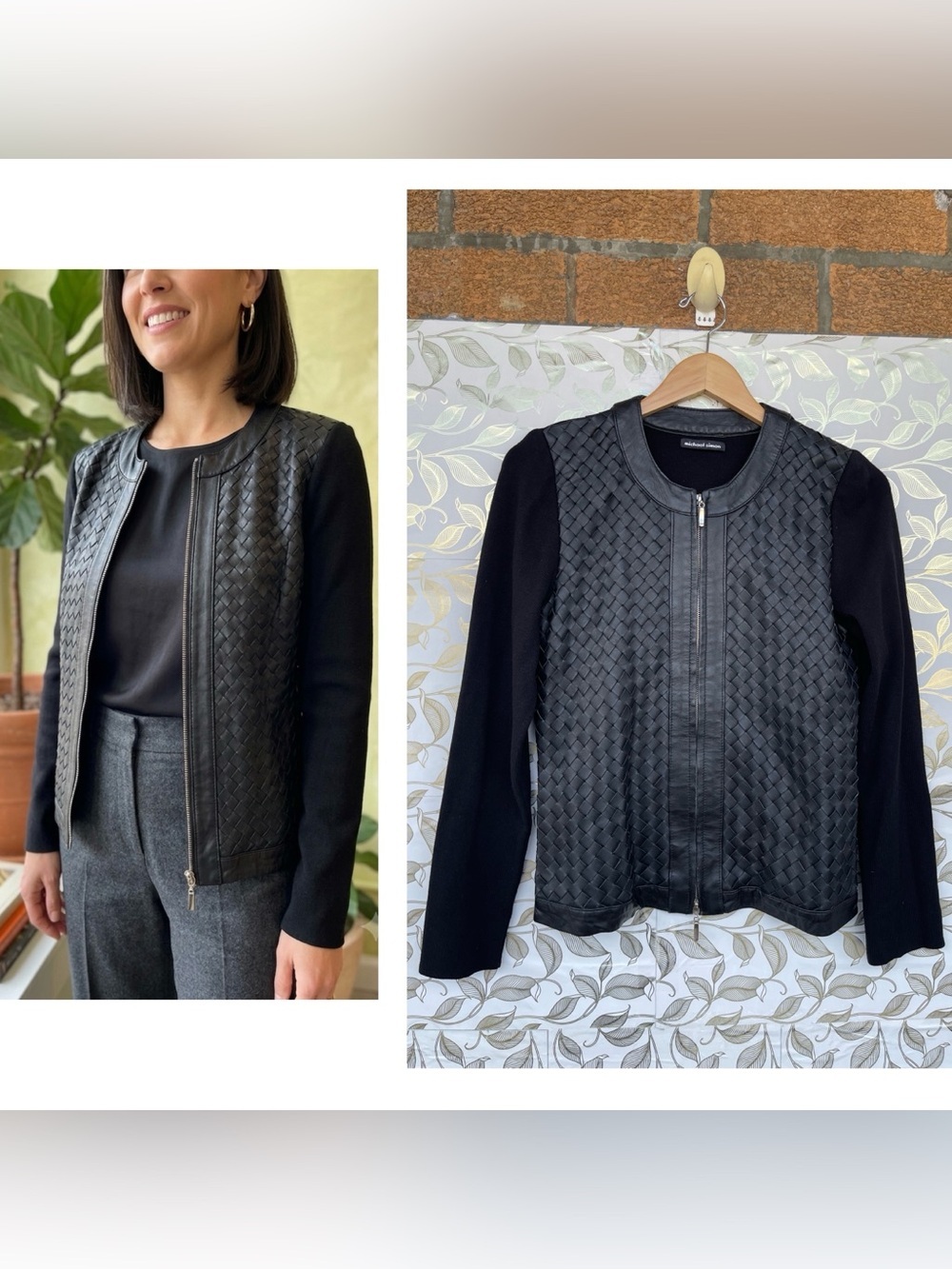 Michael Simon Lambskin Woven Leather Knit Jacket Cardigan Whimsigoth Edge M